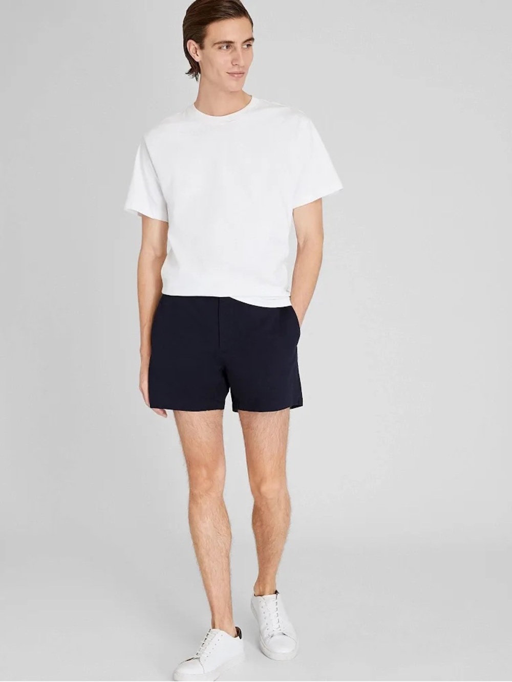 Club Monaco Navy Jax Flat-Front Cotton Shorts